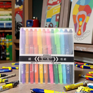 Set di Pennarelli Permanenti Suntech a Base d'Olio a Doppia Punta, 12 Colori, 0.5mm/1.0mm, Certificati <span class=keywords><strong>CE</strong></span>, Personalizzabili - Product Image 1