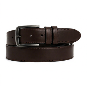 Cinturón Formal de Cuero Genuino Marrón para Hombre con Hebilla Rectangular de Acero, Diseño Sólido y Duradero, Moldeado en una Sola Pieza - Product Image 1