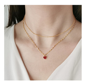 Collana pendente con cuore in <span class=keywords><strong>argento</strong></span> <span class=keywords><strong>925</strong></span> alla moda 18K placcato oro <span class=keywords><strong>925</strong></span> in <span class=keywords><strong>argento</strong></span> sterling doppia clavicola collana a catena gioielli donna - Product Image 1