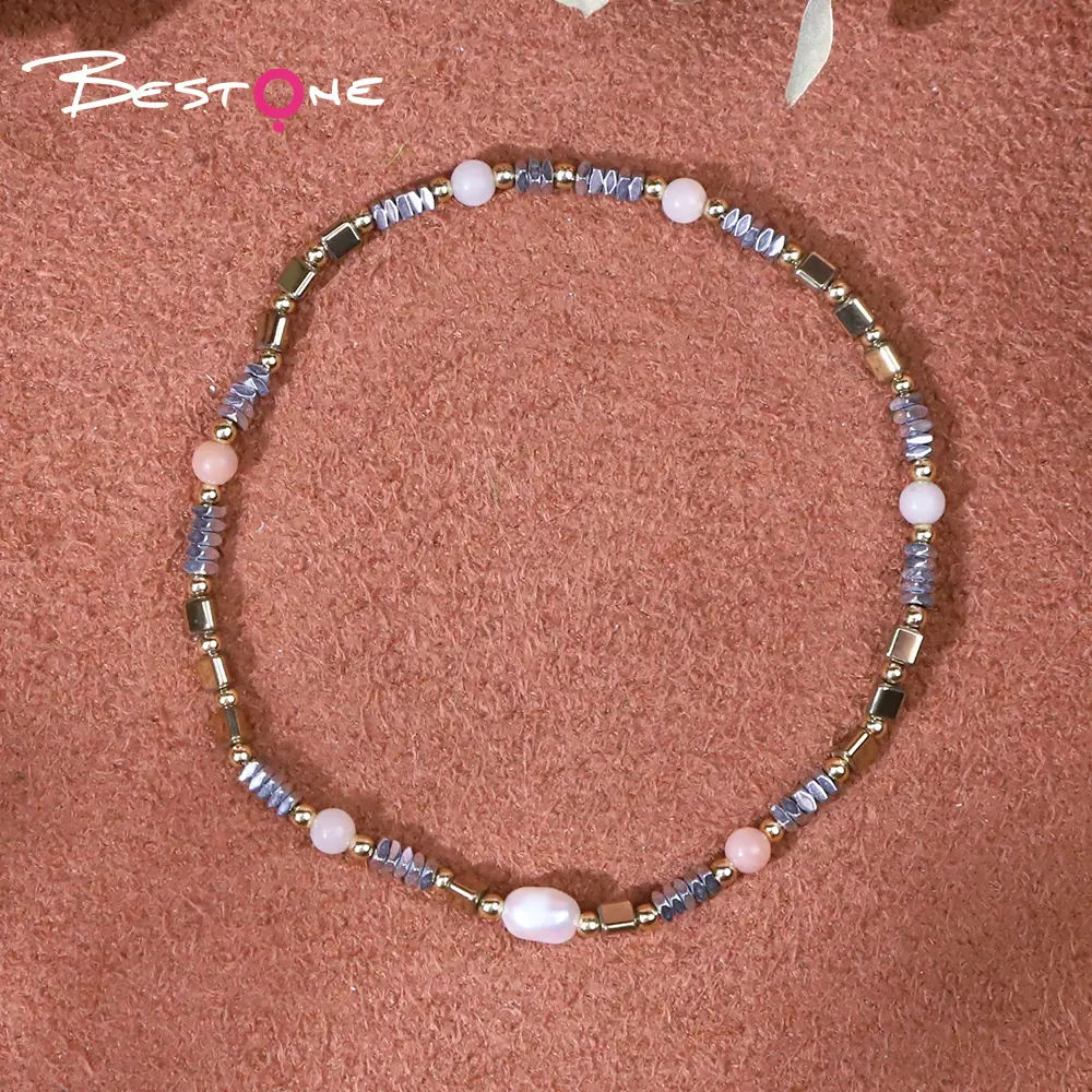 Bestone Custom materiale imballaggio Private Label perline sfaccettate in cristallo di ematite braccialetto di perle d'acqua dolce all'ingrosso