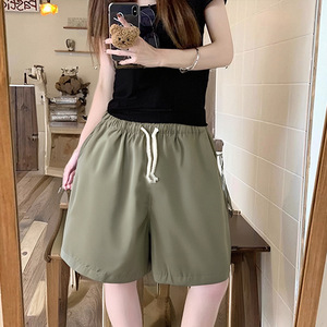 Pantalon de plage d'été pour femme, coupe ample, taille haute, cordon de serrage, jambe large, style décontracté et sportif, vert kaki, noir, respirant, taille adulte - Product Image 3