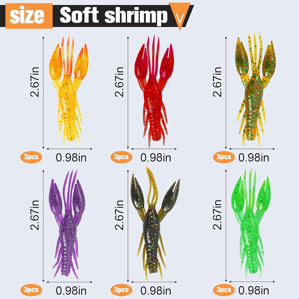 18Pcs Crawfish Bait Soft Lobster Fishing Lures - Silicone Crayfish and Shrimp Baits for Bass, Trout, and Panfish 18Pcs Crawfish Bait Soft Lobster Fishing Lures - Silicone Crayfish and Shrimp Baits for Bass, Trout, and Panfish