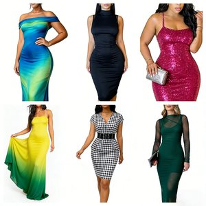 Vestidos Estampados de Alta Calidad al por Mayor para Mujer, Ropa de Marca en Stock, Ropa de Mujer, Entrega Aleatoria, Vestidos Casuales de Verano para Mujer - Product Image 1