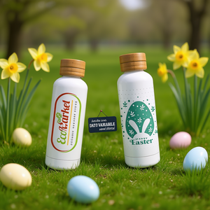 Bottiglia in Bambù EcoMarket 500 Ml, Tumbler in Acciaio Inossidabile con Tappo in Legno, Design Pasquale - Product Image 3