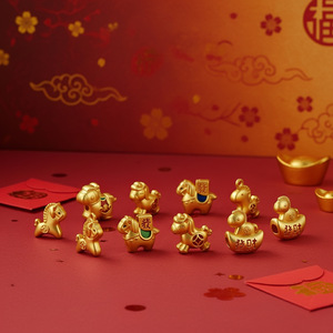 Pendentif Cheval du Zodiaque en Tungstène Électroplaqué Or Goutte d'Huile, Breloque Porte-Bonheur Année du Cheval, Perles de Breloque DIY pour Porte-clés - Product Image 3