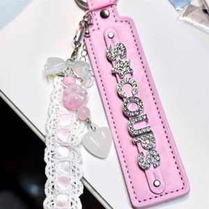 DIY Idol Name <b>Leather</b> Keychains with Rhinestones, Customized PU <b>Leather</b> <b>Keychain</b> - Product Image 2