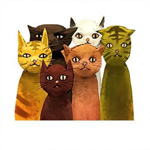 Tableau mural imprimé sur toile, paysages modernes Art Déco, ensemble de 5 pièces encadrées pour les amoureux des chats - Product Image 1