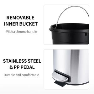 5L Fingerprint Proof Bathroom <strong>Trash</strong> <strong>Can</strong>, Brushed Stainless Steel 1.3-Gallon Round Step Garbage <strong>Can</strong> Foot Pedal <strong>Trash</strong> Bin - Product Image 5