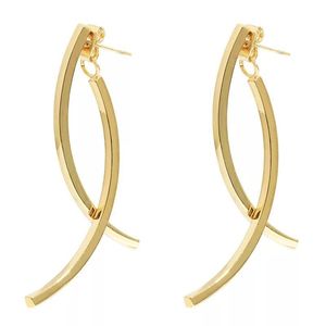Boucles d'oreilles tendance en acier inoxydable plaqué or, motif croix géométrique, pour femme, style célébrité <span class=keywords><strong>internet</strong></span>, effet amincissant - Product Image 4