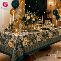 Nappe rectangulaire HuaLai bleue à bordure florale vintage pour restaurant, mariage, banquet, fête, résistante aux plis, vente en gros