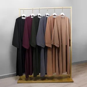 Grosir Dubai Warna Solid Sederhana Sederhana Musulman Pakaian Muslim Abaya Hitam untuk Wanita Abaya