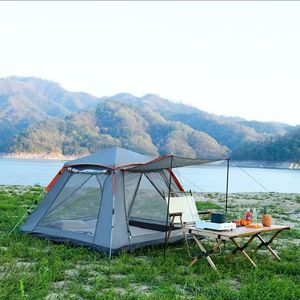 Tente familiale portable 4 personnes à faible MOQ, une chambre, imperméable et respirante, pour activités de plein air et camping, bleu, vert foncé, blanc crème - Product Image 2