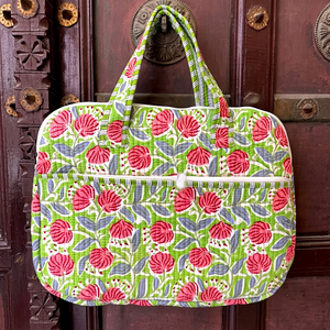 Handmade Fashion Quilted Cotton <b>Laptop</b> <b>Sleeve</b> with Shoulder Strap Zipper Closure Model 100 From Rajasthan for Shopping Documents - Product Image 1