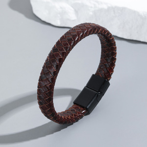 Trendy Jewelry Gift Diy Bracelet Custom Logo <b>Men</b> Bracelets Leather and Stainless Steel Toothed Buckle for Man Bracelet - Product Image 2