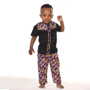 New African Fabric Wax Print Kids 2 PCS Set Matching On Sale Size S to Size 2 XL Zipper Small Kid Clothing
