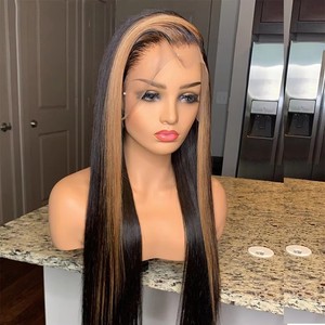 Perruque Lace Frontal Closure sans colle, pré-épilée, avec bande frontale Skunk, couleur <span class=keywords><strong>blond</strong></span> miel, <span class=keywords><strong>cheveux</strong></span> humains vierges bruts brésiliens, ultra-lisses - Product Image 1