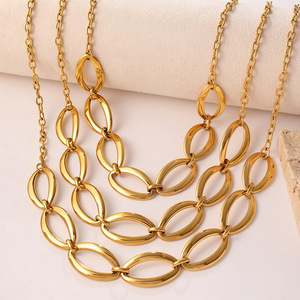 Collar de Eslabones Ovalados Dorados, Cadena Geométrica de Aleación de Zinc, Joyería de Moda para Fiestas, Cadena para Clavícula - Product Image 1