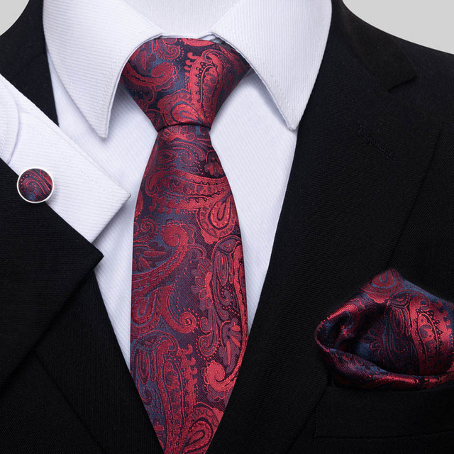 Mens Business Professional Tie Hanky Cufflinks Set 8cm Mens Necktie Pocket Square Jacquard Floral Polyester Necktie