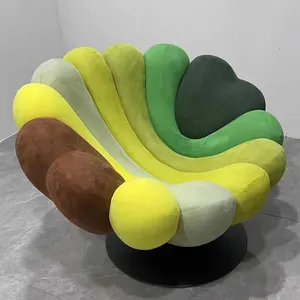 Tumbona de sofá de terciopelo con forma de pétalo de diseño minimalista moderno con silla giratoria para sala de estar