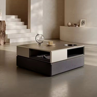 Table basse italienne rotative de luxe carrée en bois avec tiroir