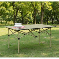 Table de camping pliante légère en acier carbone à motif bois noir, enroulable, pour pique-nique et barbecue en extérieur, vente en gros