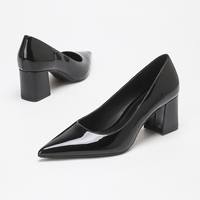 Escarpins tendance 2026 en cuir verni à bout pointu pour femme, talon bloc épais, noir brillant, bordeaux, chaussures de bureau classiques à coupe basse