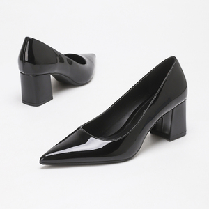 Escarpins tendance 2026 en cuir verni à bout pointu pour <span class=keywords><strong>femme</strong></span>, <span class=keywords><strong>talon</strong></span> bloc épais, noir brillant, bordeaux, chaussures de bureau classiques à coupe basse - Product Image 5
