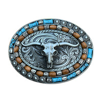 Hebilla de cinturón de aleación de zinc con diseño de calavera de toro, estilo europeo, para hombre, estilo vaquero occidental