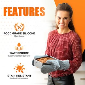 BPA Free Food Grade <b>Silicone</b> Oven Mitts Non-Slip Textured Pattern Heat Resistant Kitchen Baking <b>Gloves</b> - Product Image 4