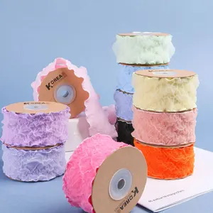 40/50mm elastic double-layer wrinkle bubble lace ribbon for DIY hair bow knot decor cake flower wrap fairy dress belt tie-bows