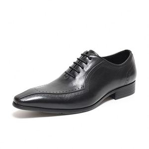 Chaussures décontractées pour homme en cuir à semelle en cuir, style anglais, à bout pointu, à lacets, rehaussantes, antidérapantes pour l'automne - Product Image 5
