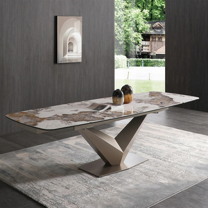 Tavolo da Pranzo di Manifattura dal Design Moderno, Mobile di Lusso per Sala da Pranzo in Acciaio Inox e Marmo, Personalizzato, Lungo 260CM, Estensibile e Fatto a Mano - Product Image 1