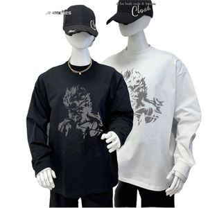 Autumn Winter <b>Men's</b> New Fashion Brand Knitted Long-Sleeved Black Myth Wukong Printed T-Shirt 100% Cotton Loose Fit for <b>Men</b> - Product Image 1