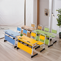 Tables et chaises d'école modernes en bois en gros, mobilier de salle de classe, bureau et chaise scolaire double pour lycée, usage commercial, fabriqué en Chine