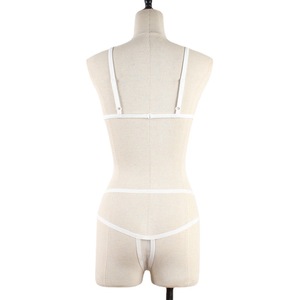 Ensemble soutien-gorge et culotte en maille rouge pour femme, taille basse, en spandex, lingerie sexy, ensemble trois pièces, vente en gros pour l'exportation - Product Image 5