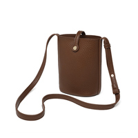 Tas Selempang Mini Bucket Kulit PU Retro Bertekstur Vertikal dengan Tali Selempang yang Dapat Disesuaikan, Logo Custom Wanita