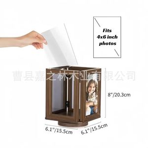 <b>Rotatable</b> Wooden Photo Frame 4x6 Inch Desktop Display Stand Vertical Solid Wood Four Sided Picture Holder - Product Image 1