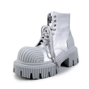 Nouvelles bottes rétro européennes et américaines, imperméables, antidérapantes, avec semelles en cuir véritable, talon épais, bout rond, cheville - Product Image 2