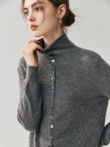 Vente chaude Cardigan en laine de cachemire coréenne moelleuse en forme de nuages, à simple boutonnage, décontracté, deux pièces, <span class=keywords><strong>col</strong></span> roulé pour femmes, automne-hiver - Product Image 6
