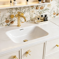 Ensemble de meubles de salle de bain de luxe à fixation murale avec lavabo intégré pour projets d'appartements, fabrication OEM ODM sur mesure