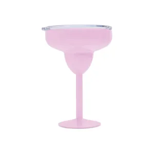 Vaso Margarita irrompible de 8oz, vaso de cóctel de acero inoxidable sellado al vacío, vasos de Martini de tallo rosa con tapa