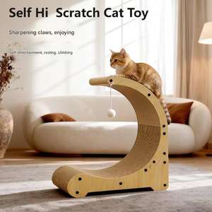 Griffoir pour chat en forme de lune, en carton ondulé durable, lit pour chat 2 en 1 avec boule suspendue amusante pour l'entretien des griffes et le sommeil - Product Image 3