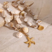 Collier d'été en acier inoxydable avec pendentif coquillage et perle pour la plage et la mer