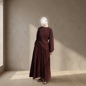 Ensemble chemisier en crêpe modeste pour femme, manches longues, col rond, jupe plissée unie pleine longueur, coupe ample, respirant, toutes saisons - Product Image 3