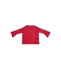 Top de Mujer Transpirable de Lino, Lyocell y Acrílico, Tejido Liso Teñido, Manga Larga, Cuello Redondo, Manga Acampanada, Corte Holgado, Color Sólido Minimalista