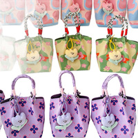 Tas Tote Rajut Poliester Ungu Bertema Bunga untuk Hadiah Hari Guru Musim Panas, Warna Kontras, Penutup Kancing Magnetik, Sempurna untuk Pengacara