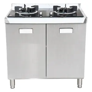 Stainless Steel Kitchen Cabinet Station With 2 Burner Built-In Gas Stove Top Cooking