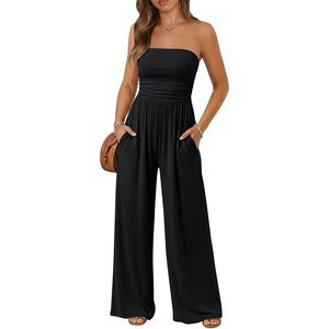 FOXA Women's Strapless Jumpsuit High Waist Wide Leg Casual Summer Beach Outfit Breathable Slight Stretch - Product Image 1