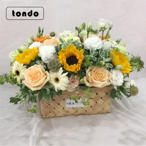 Tondo A Set Of Two-piece Idyllic Style Creativity Handmade Flower Basket With Straw And Cane Wicker Flower Basket