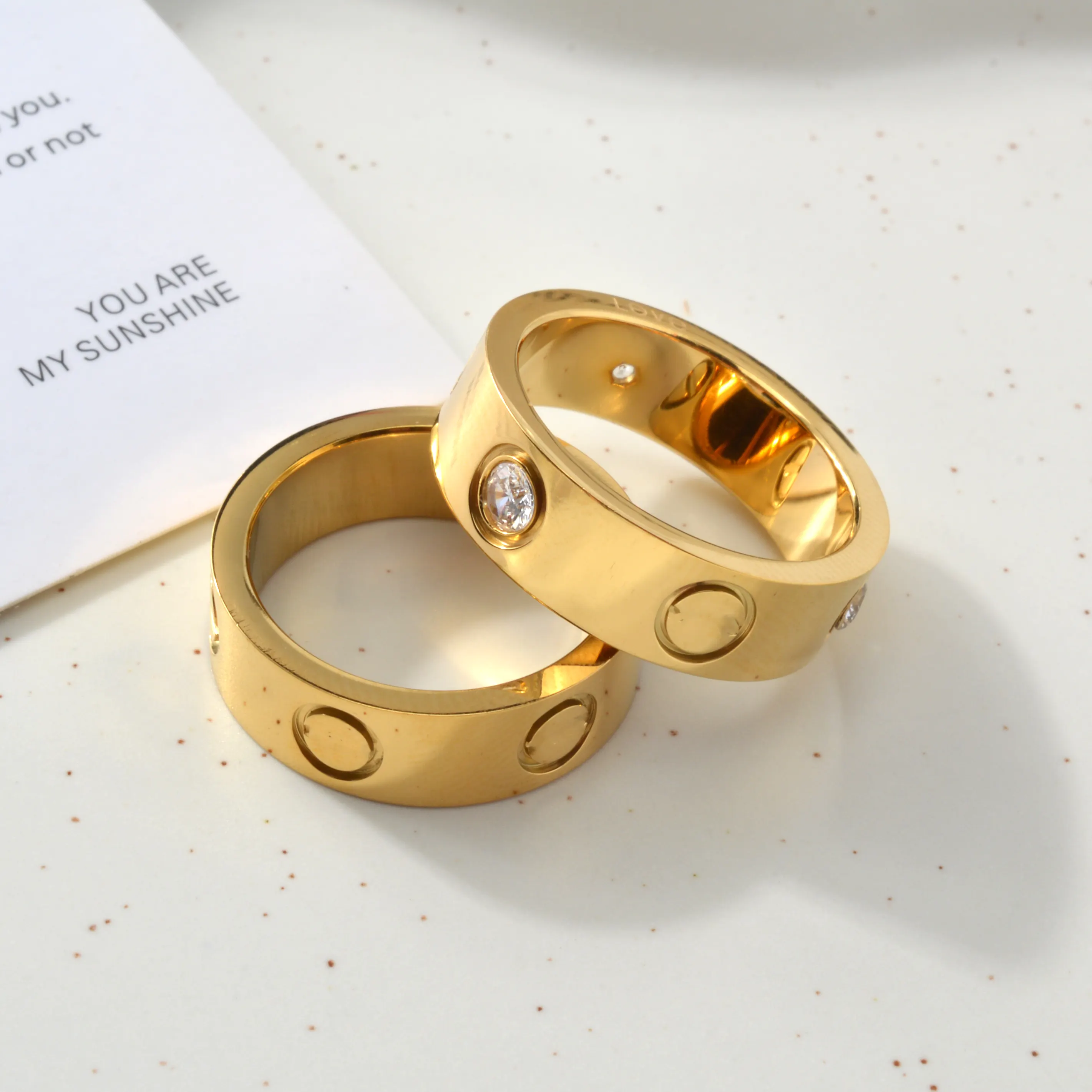 Cincin pasangan Unisex, cincin pasangan Stainless Steel lapis emas 18k tahan air